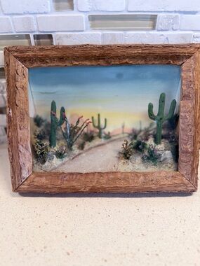 🏜️ Vintage Southwestern Desert Shadow Box Diorama – Arizona Cactus Scene